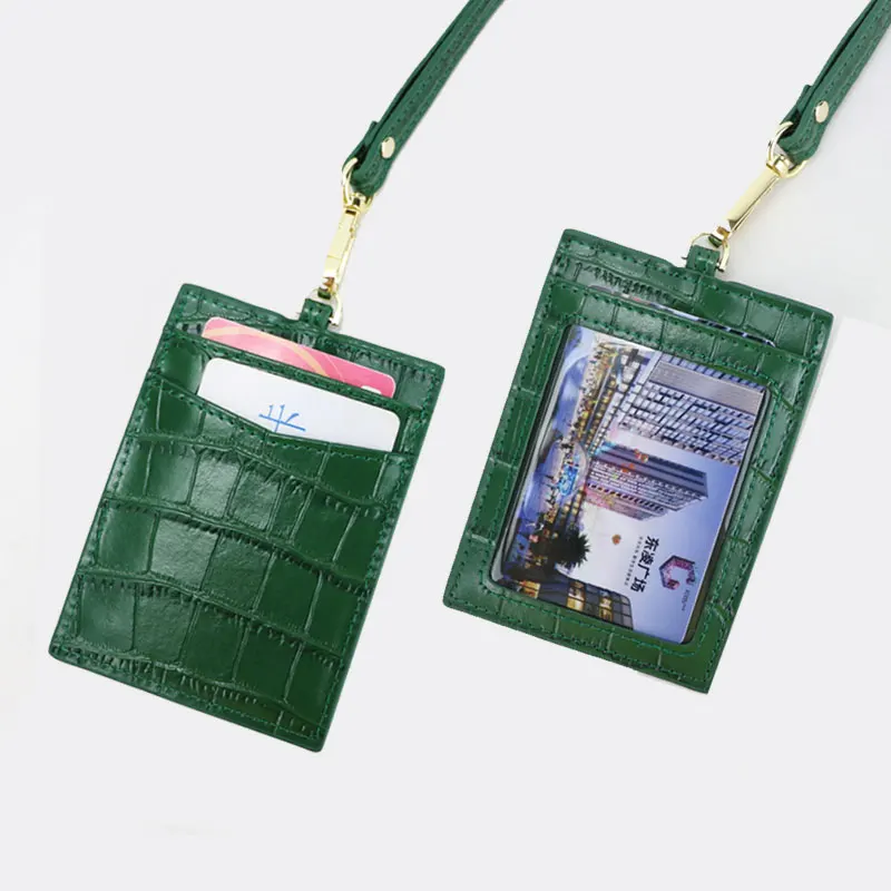 

Hot Sale Fashion Embossed Crocodile Leather Lanyard Card Holder Genuine Leather ID Card Holder Wallet, Pin,burgundy,red,blue,black,green