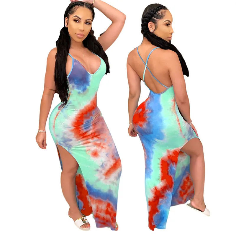 

New Fashion Plus Size Stylish Sleeveless T Shirt Dresses Women's Clothing Tie-dye Floral Print Tank Mini Slip Dress