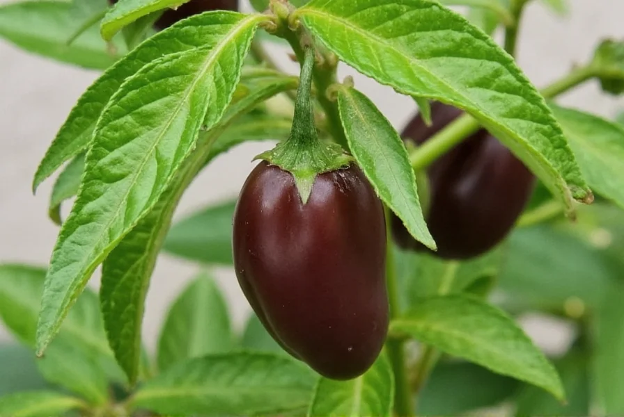 Chocolate ghost pepper plant showing mature brown pods growing on bushy plant
