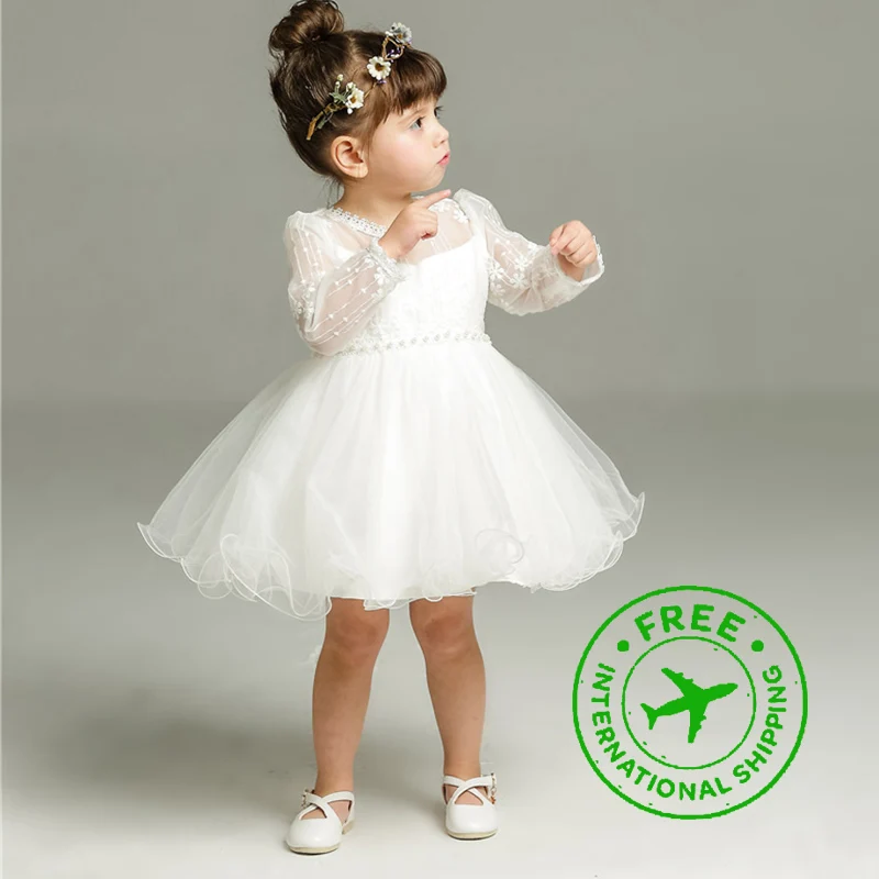 

Long sleeve tulle lace dresses boutique 3 12 months frock one year birthday baby girl wedding party dress summer dresses