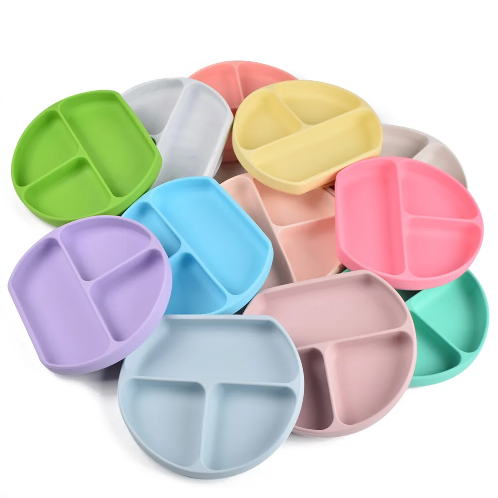 

JTOMEI 100% Food Grade Children's Tableware Divided Plate with Strong Suction Bayby Toddler Feeding Set Silicone Dinner Plate