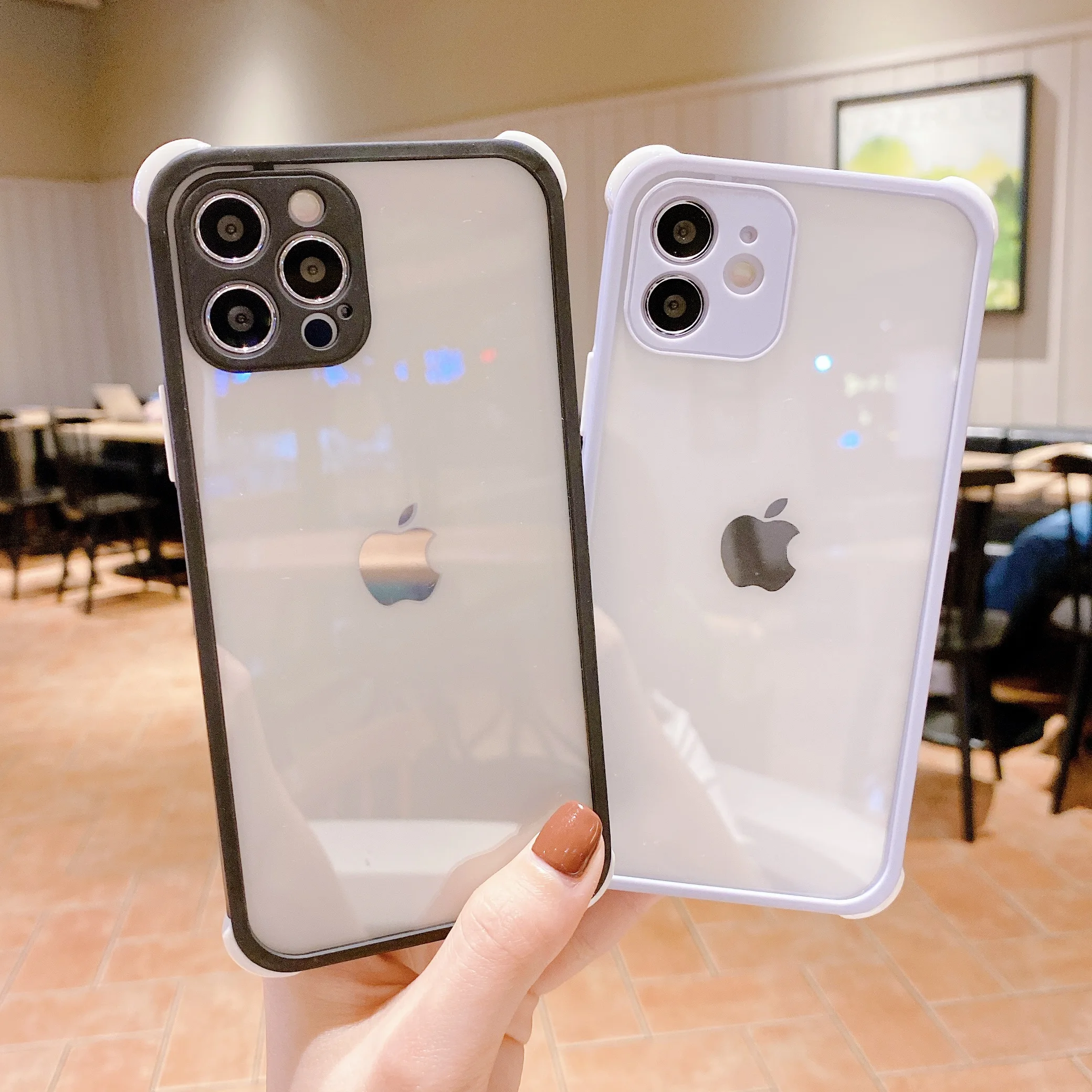 

For iPhone 12 Cell Phone Case Colorful Transparent Custom Pattern Mobile Cover, Green / army green / yellow / purple / orange / black