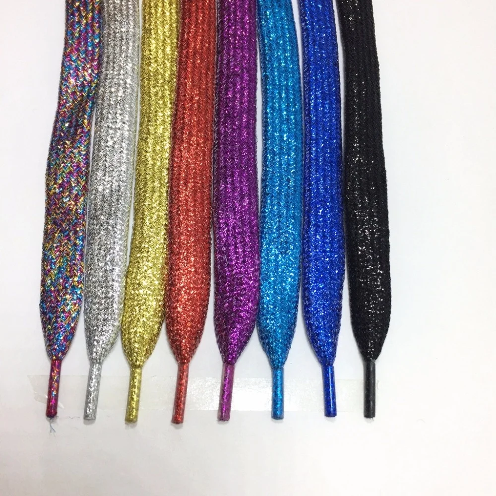 

Factory supply multi-colored flat glitter metallic shoelaces, 8 colors or pantone color