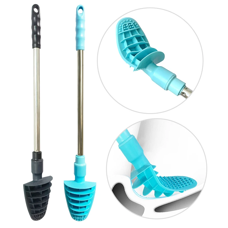 

2022 Amazon New design Removable long handle Toilet brush without dead corner to clean the gap squatting silicone Cleaning Brush, Customized color