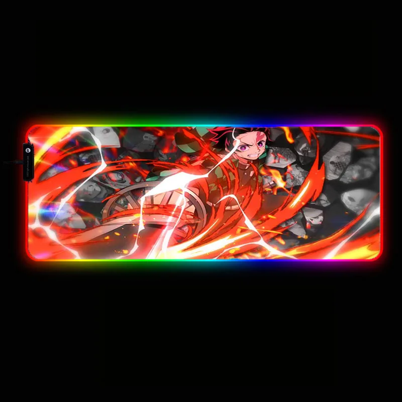 

DIY Gamer personal Mouse-pad Led Backlight Keyboard Desk Mat Anime Demon Slayer Kimetsu No Yaiba RGB Gaming Mouse Pad