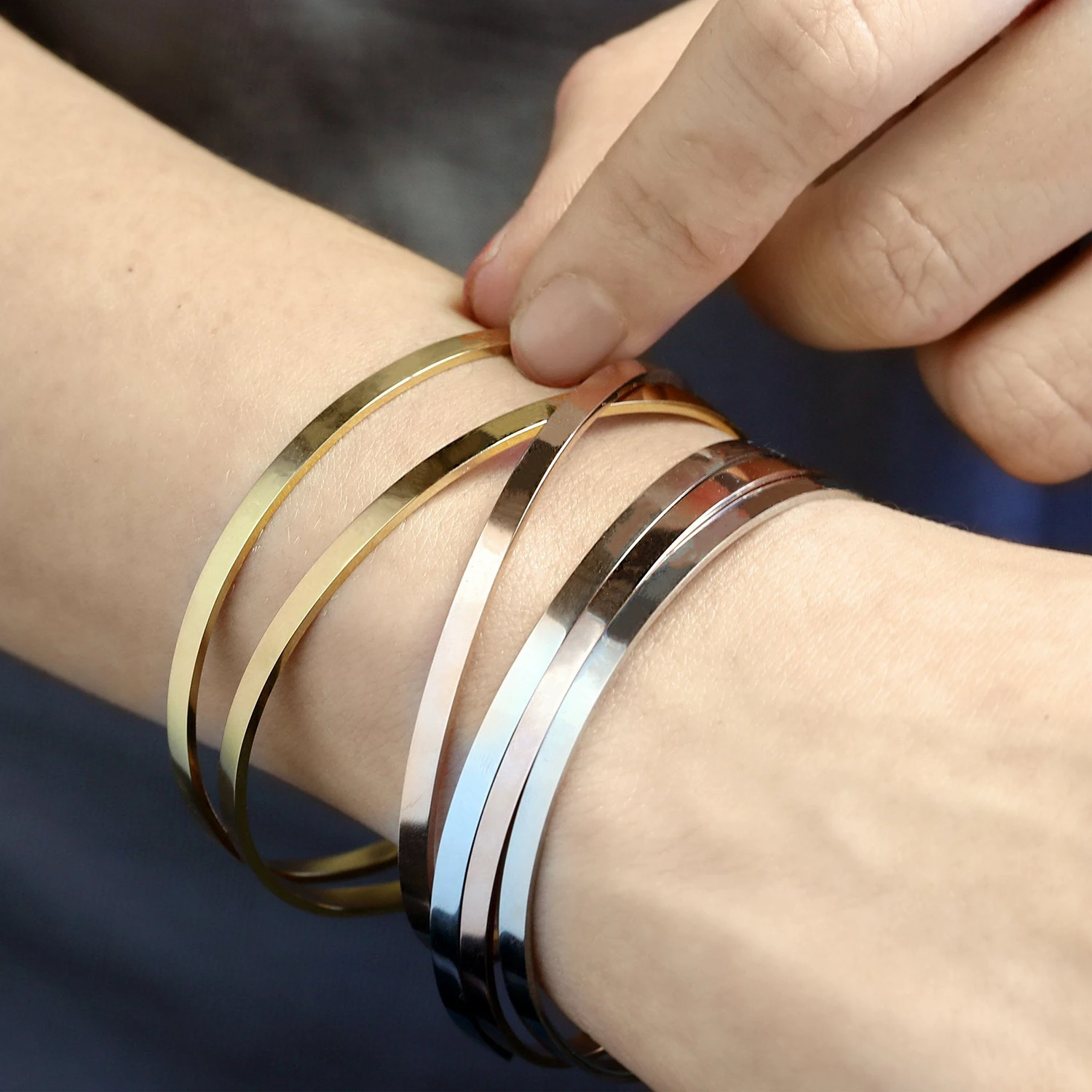 

Hot selling fashion 2020 for ladies 14k Silver Gold Plated Stainless Steel Cuff Open Bracelet Bangle women Jewelry, Silver / gold / rose gold