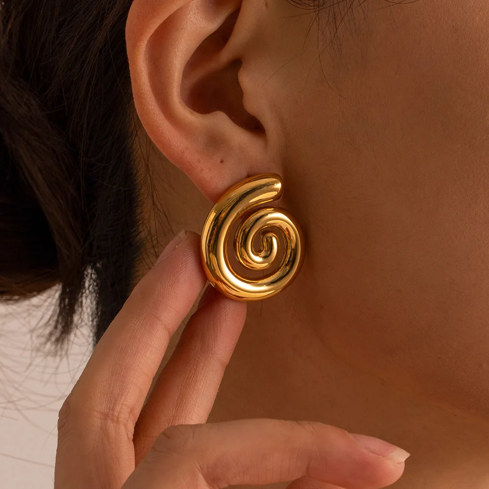 

Custom Hollow Spiral Conch waterproof gold plated stainless steel ear stud fashion hoop earrings jewelry women