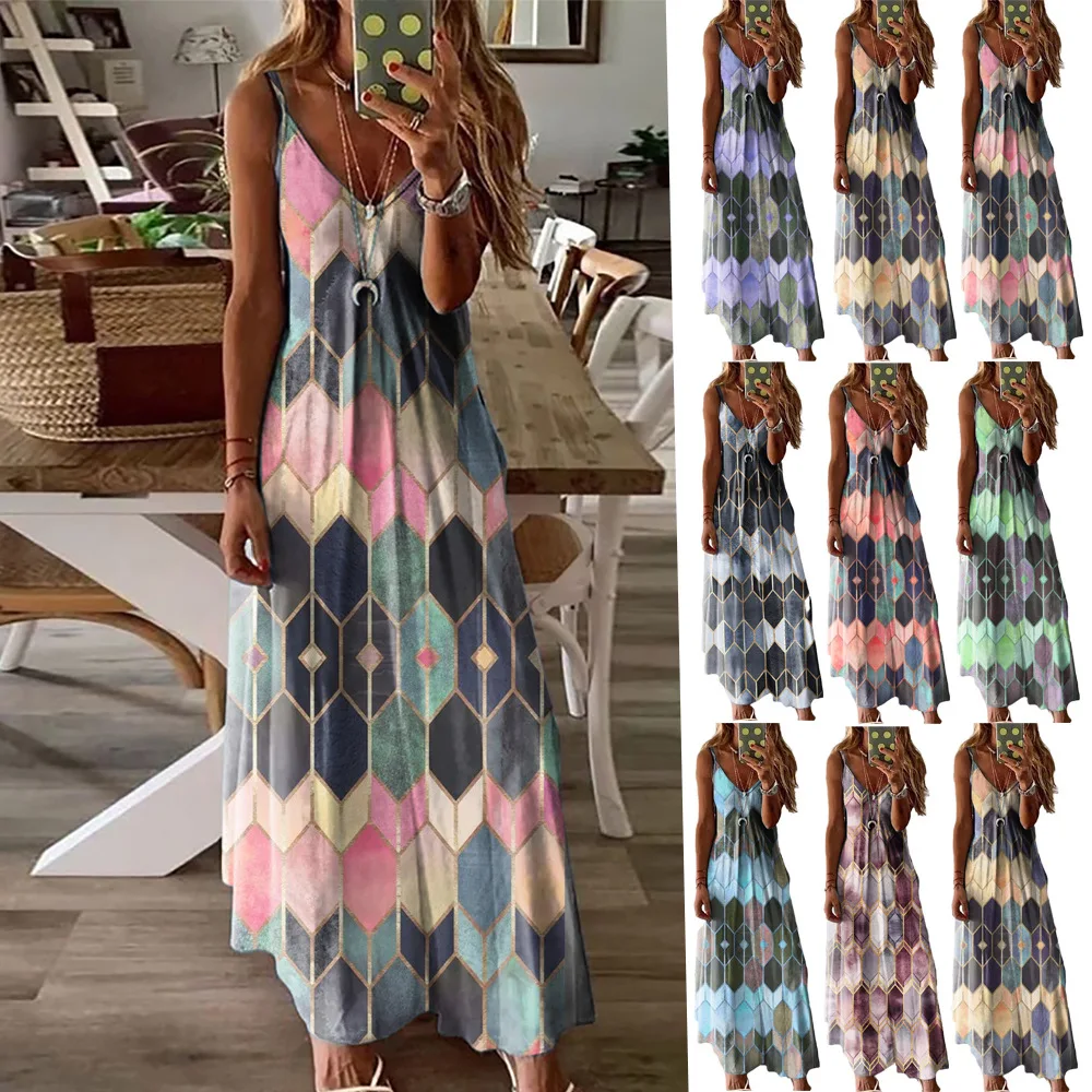 

ZC00348 2021 summer women's casual printed camisole long dress beach dress casual elegant long dress