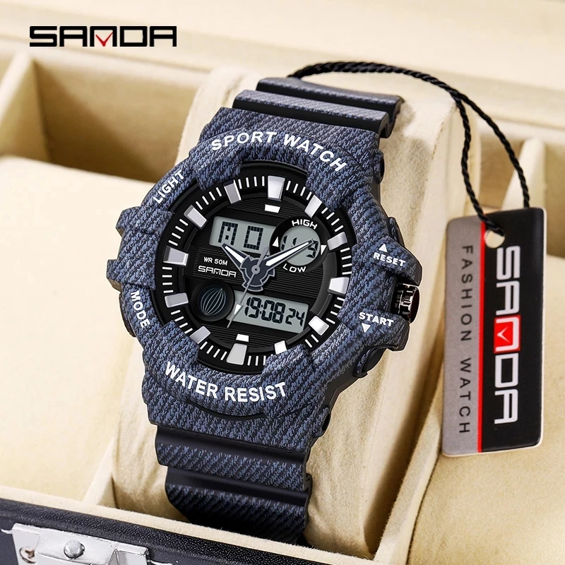 

SANDA 2021 Brand Ladies Watch Sports Watch LED Analog Digital Quartz Waterproof Watch Shock Absorption Relogio Masculino 3038