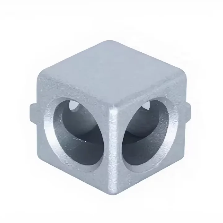 2020 Series Industrial Zinc Alloy Silver Anodized Square Shape 2-Way Cubic Corner Brace Connector M6 Hole for Aluminum Profile