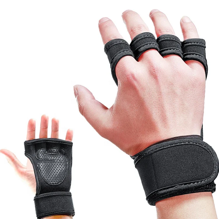 

Anti-slip Workout Gymnastics Grips Hand Palm Protection Half Finger Fitness Gloves, Black/blue/red