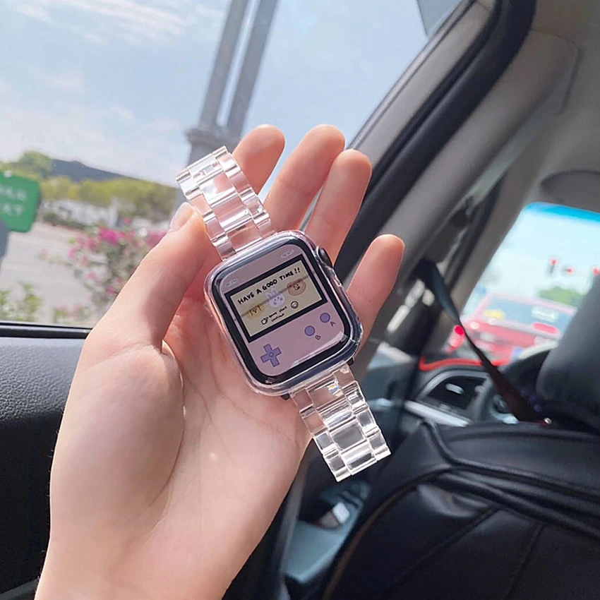 

Fashion Crystal Band for Apple Watch Series 6 SE 5 4 3 2 1 Transparent PC Strap for iWatch  Clear Colorful, Optional