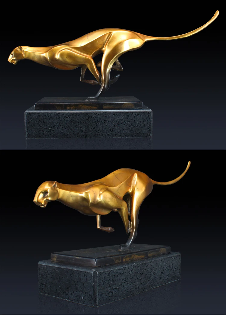 畅销奔跑豹青铜雕塑家居装饰豹纹雕像