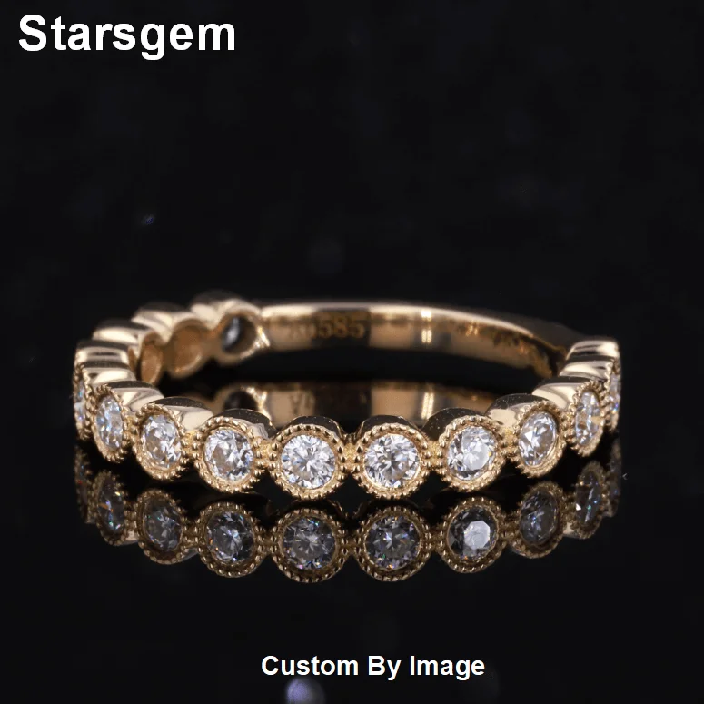 

Starsgem Bezel Setting 9K Solid Gold Created stone Lab grown Diamond Wedding Ring