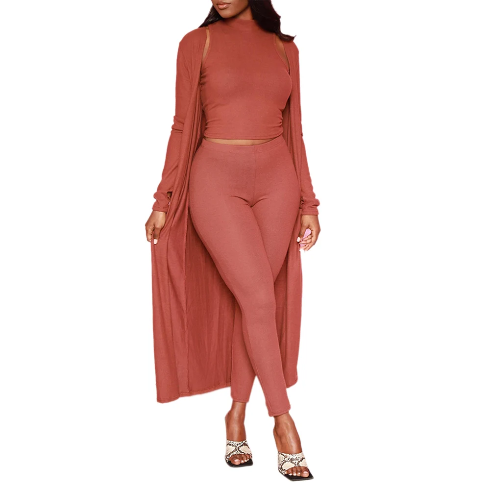 

Consignment ready to ship Wholesale SFY206 Solid color high collar high elastic band hair tight women's leisure three piece set