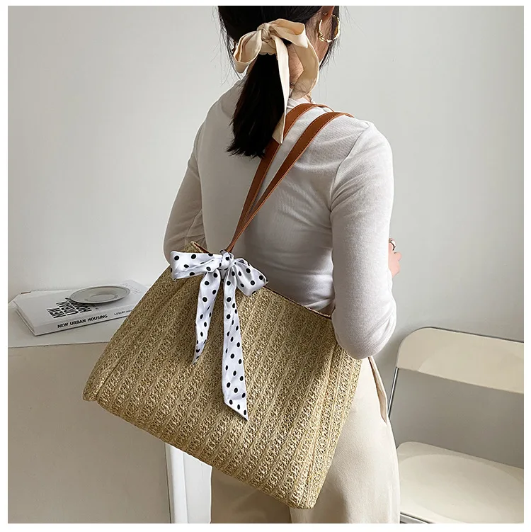 

woven tote bag with free bow scarf, Accept custom made