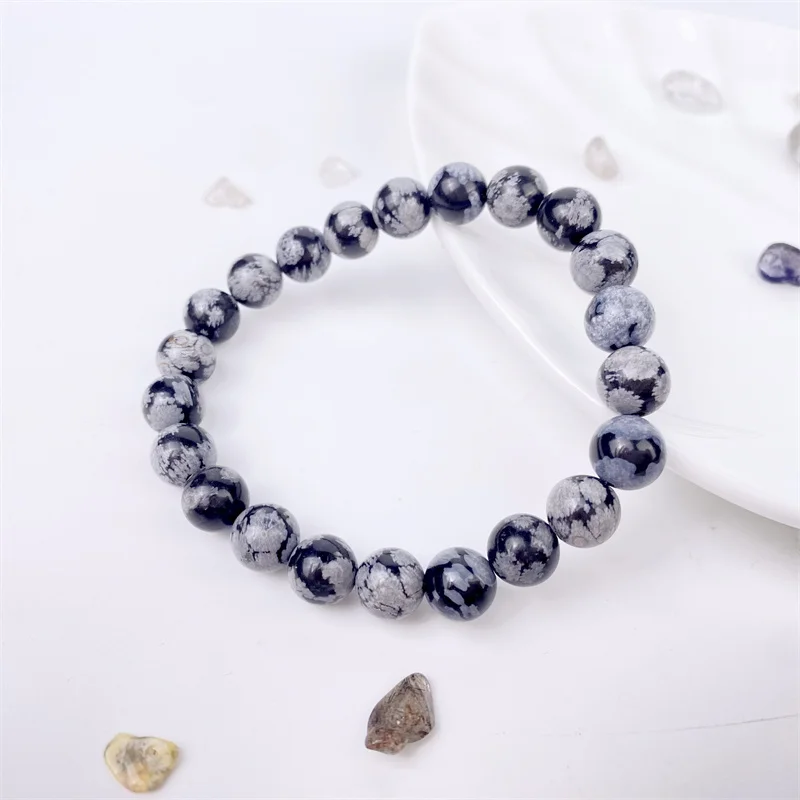 Wholesale Price Polished Gemstone  Snowflake Obsidian Bracelet  Beads Jewellery  for Beauty Gift