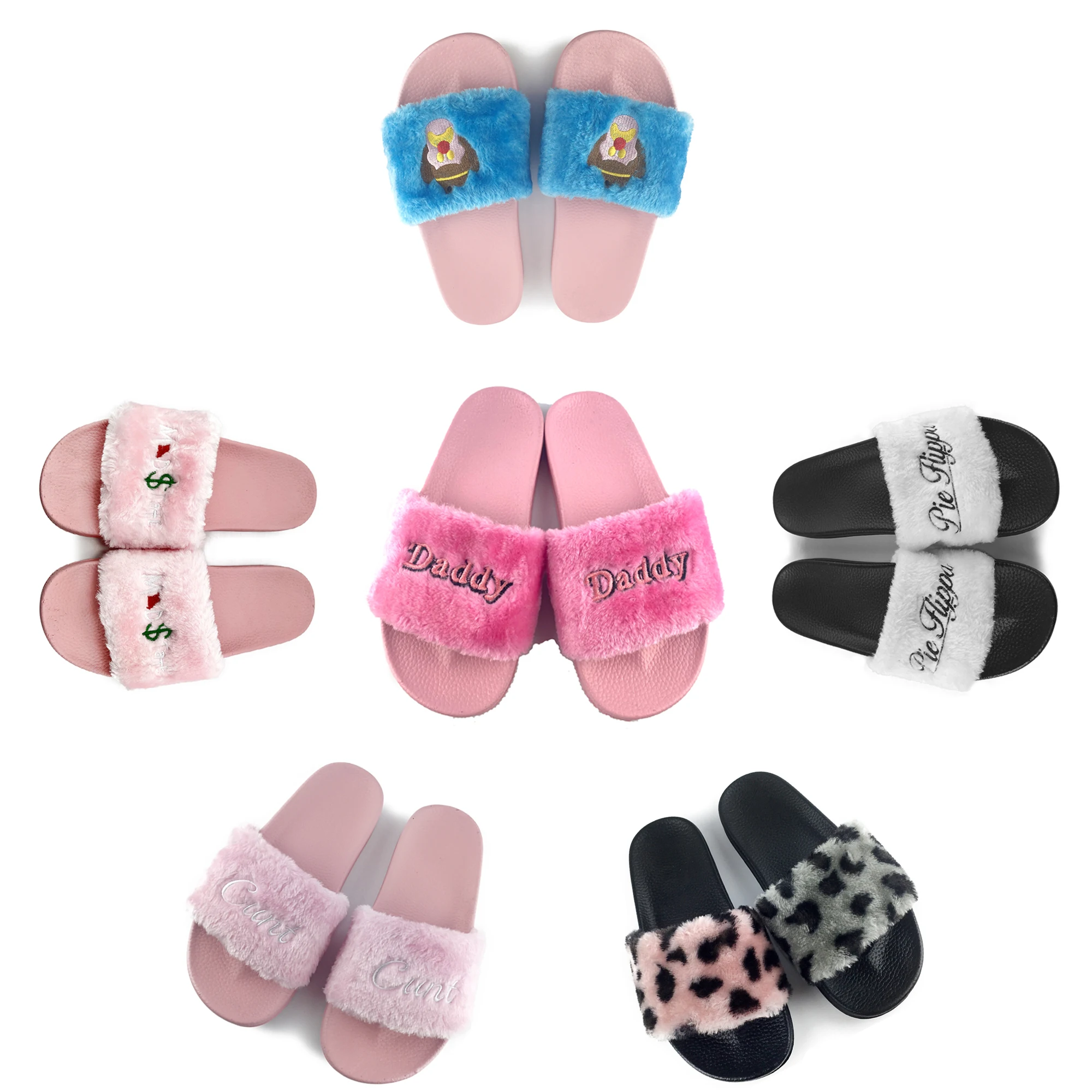 

Greatshoe latest model fluffy sandals high quality shockproof furry slippers 2021 faux fur women slippers slides sandals, Pink