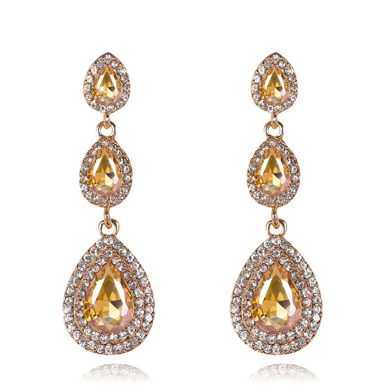 

Palace Retro Full Drilling Water Drop Rhinestones Female Sweet Long Crystal Stone Earrings for Women Ladies Wedding Jewelry, As the picture shows