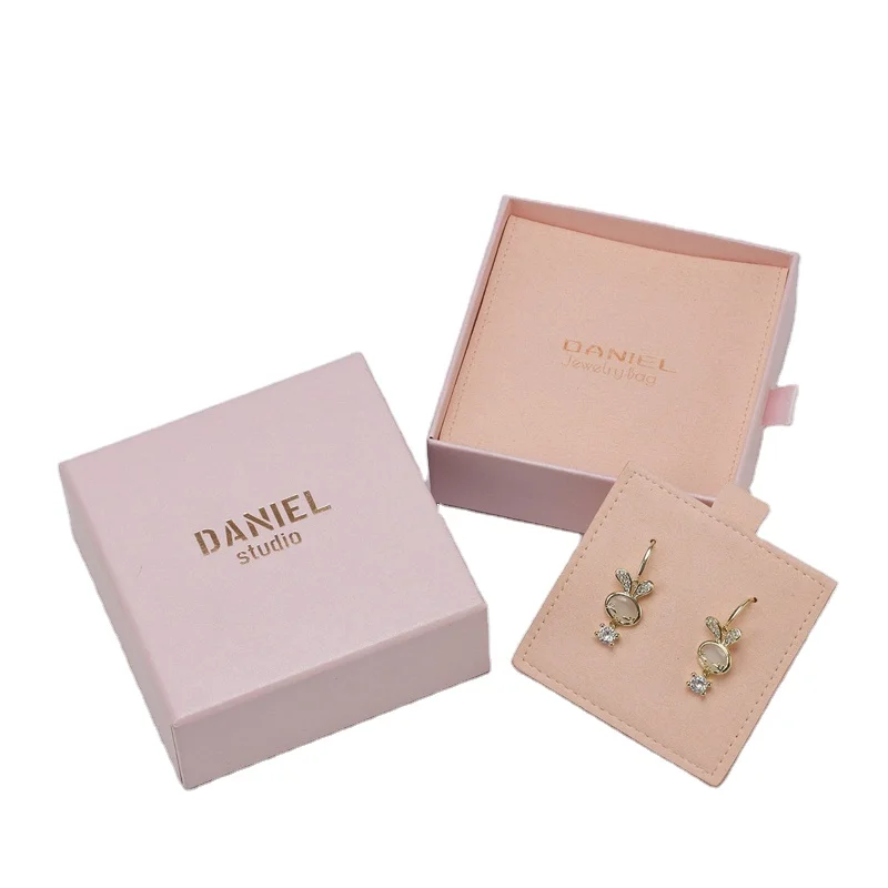 

Amazon New Product Pink Custom Jewelry Drawer Gift Box And Cotton Drawstring Bag For Packing, Accept customized color