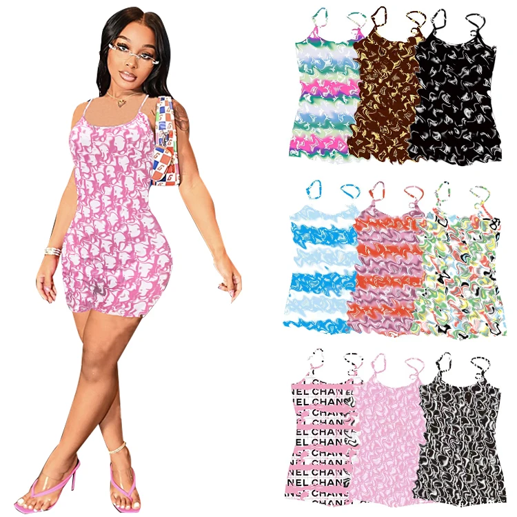 

Custom Logo Women Sexy Spaghetti Strap Nightwear Onesie Pajamas Designer Print Summer Sleeveless One Piece Pyjamas Sleepwear