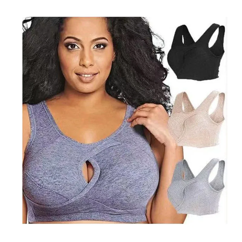 

1921 Wholesale Wire Free cotton plus size bra fitness American size waistcoat Plus size sport yoga bra, Pink, purple, black, gray,nude
