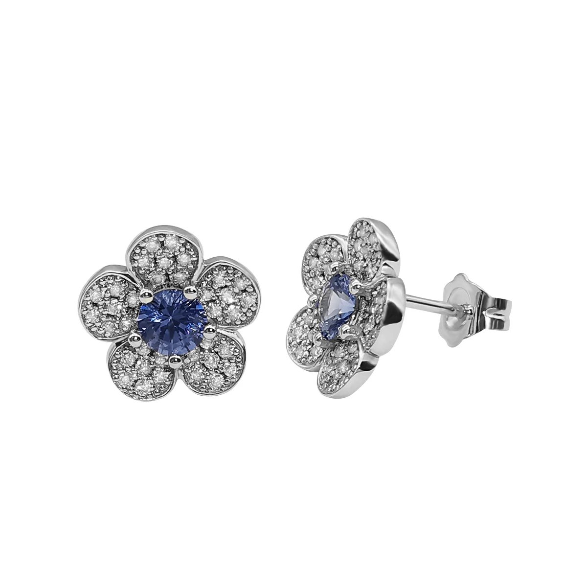 

1000S Jewelry 14K Gold Earring Solid Gold Fashion women Flower 14K Real Gold With Sapphire Stone and Diamond Earring