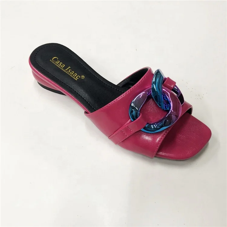 

top quality slippers wholesale flat bottom metal chain casual sandals for women and ladies beach shoes, Black brown blue purple peach