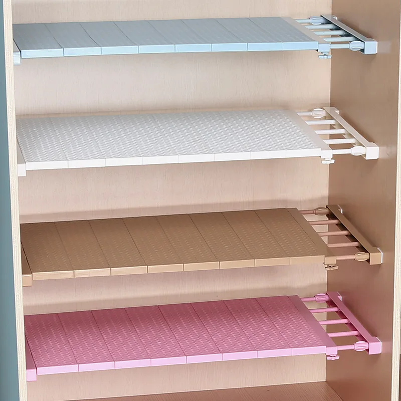 

Adjustable telescopic closet storage rack extendable shelf cupboard wardrobe partition kitchen clothes organizer rack