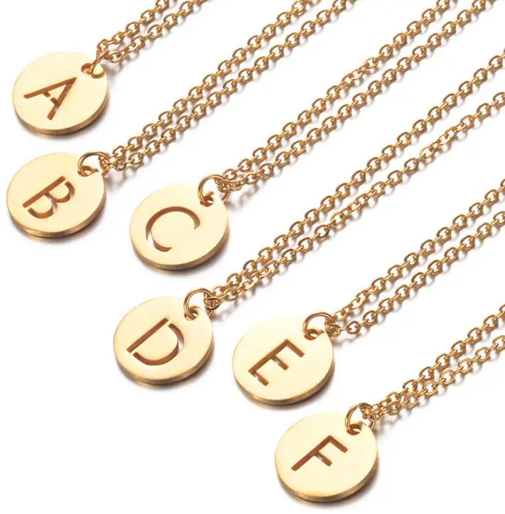 

WIIPU Fashion Stainless Steel Pendant Necklace For Women Girls Child Kids Jewelry Gold Color Initial Alphabet Necklaces, Gold,silver,black