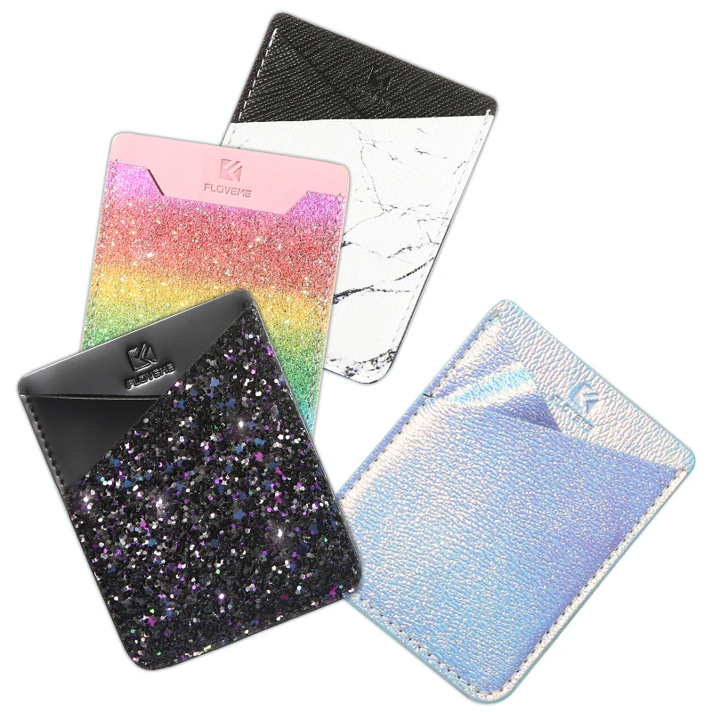 

Free Shipping 1 Sample OK FLOVEME Adhesive Glitter Cell Phone Credit Card Holder Sticker Mobile Phone Case Card Holder Wallet