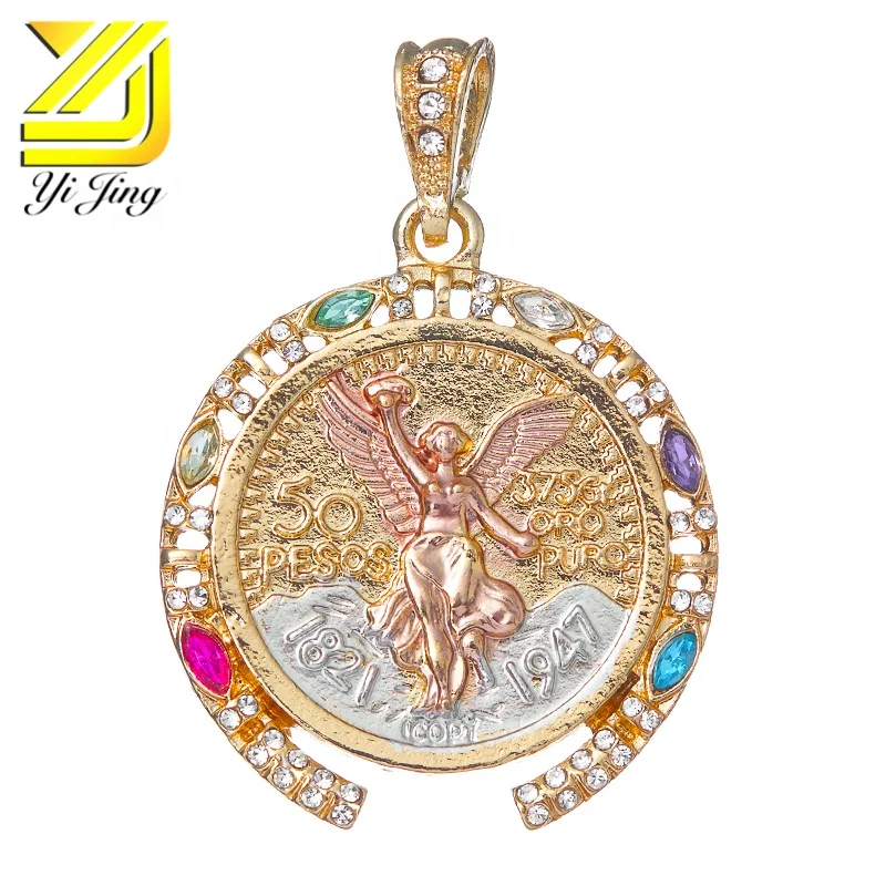 

Mexico 1947 independent 50 one hundred pesos COINS color droplets zircon pendant with the statue of liberty, Tricolor