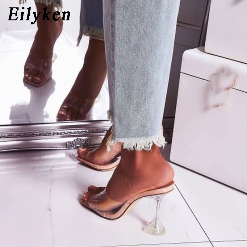 

Eilyken Orange Silver PVC Jelly Slippers Open Toe High Heels Women Transparent Perspex Slippers Shoes Heel Clear Sandals Size 42