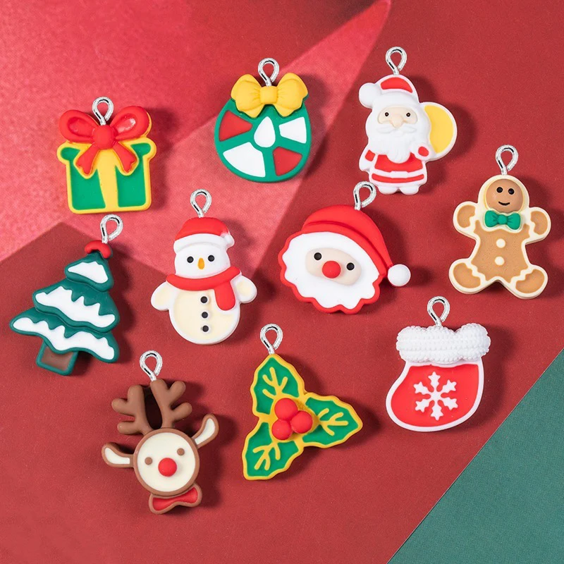 

Cartoon Christmas Decoration Resin Charms Santa Claus Snowman Pendant for Jewelry Making DIY Findings Earrings Accessories