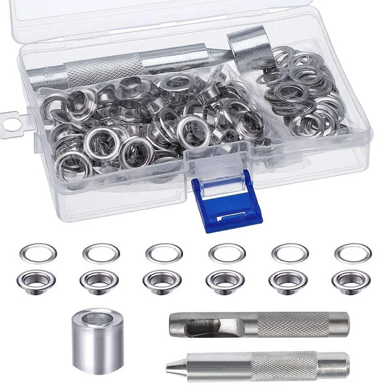 

Grommet kit assorted stainless steel material grommets small size eyelet kits different colors sewing heavy duty eyelets, Silver grommet kit