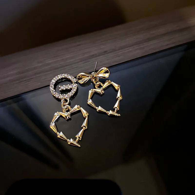 

new statement drop letter G crystal jeweled heart earrings