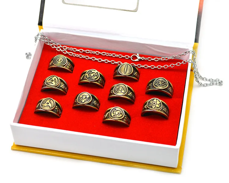 

New Design Anime Cosplay Props Akatsuki Ring Jewelry Box Set Bronze Color Ring set, As picture