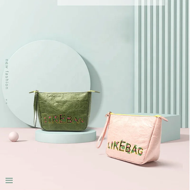 

LIKEBAG Fashion Washed Kraft Paper Environmental Protection Material Cosmeti Makeup Bag Clutch Bag for women