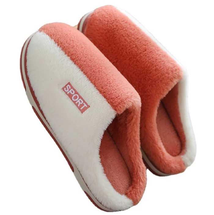 

Fashion new cotton slippers for women winter thick bottom warm anti-skid plush cotton slippers for men, As picture