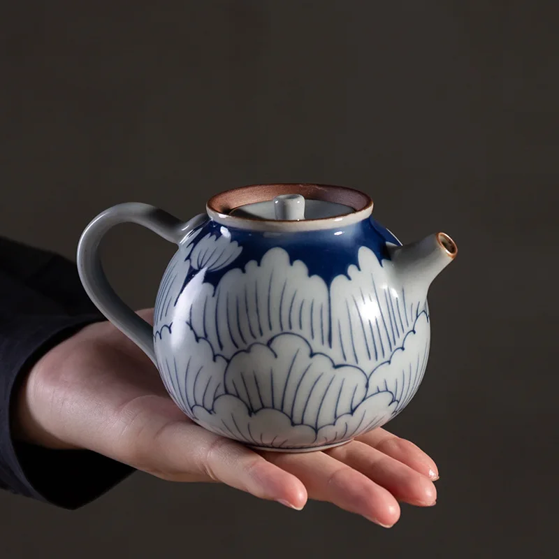 Blue and White Teapot Japanese Style Coarse Pottery Kung Fu Teapot Teaware Household Ceramic Teapot