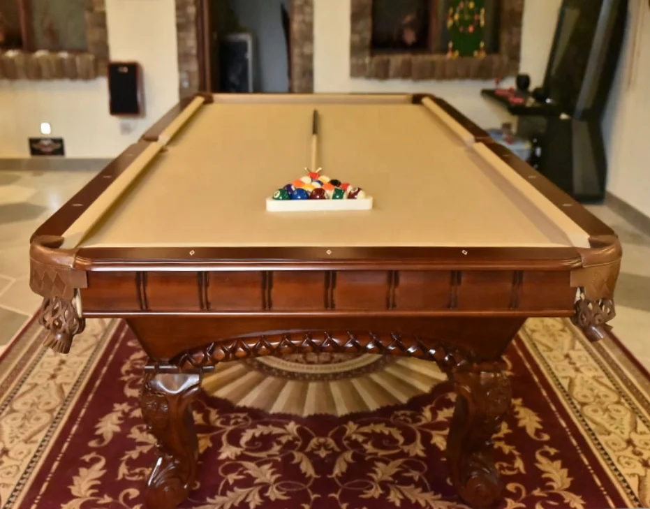 

American style handcrafted oak hard wood carved billiard pool table