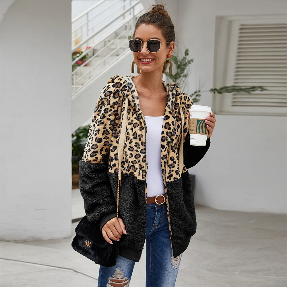 

Autumn Winter Sweatshirts Women Hooded Leopard Hoodies Casual Zipper Long Sleeve Hoodie Fashion Top Warm Coat Polerones Mujer