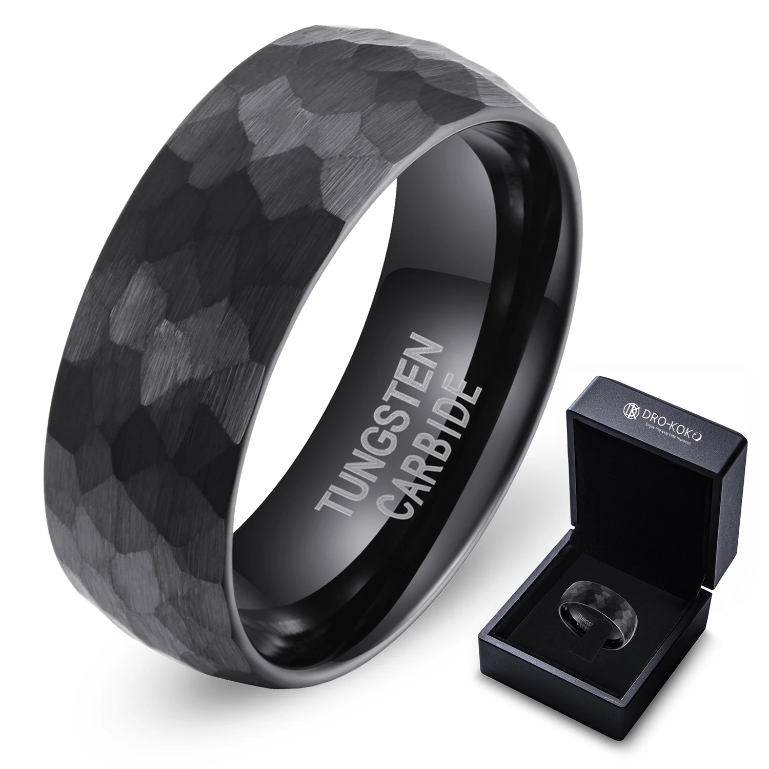 

Factory Direct Sale Fashion Jewelry Tungsten Carbide Ring Black Tungsten Ring Hammered Rings For Men