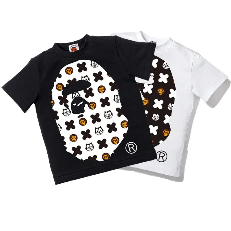 

Human head T-shirt children's clothing with camouflage shark boys and girls short sleeves