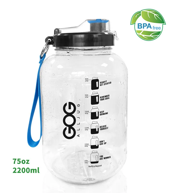 

1803 Half Gallon 2.2L Gym Sports Plastic Water Bottle Strap Windows Bpa-free, Photo color