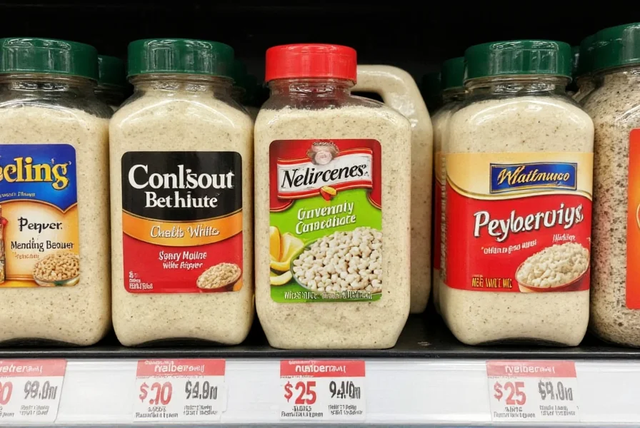 White pepper containers on Walmart shelf showing different brands and sizes