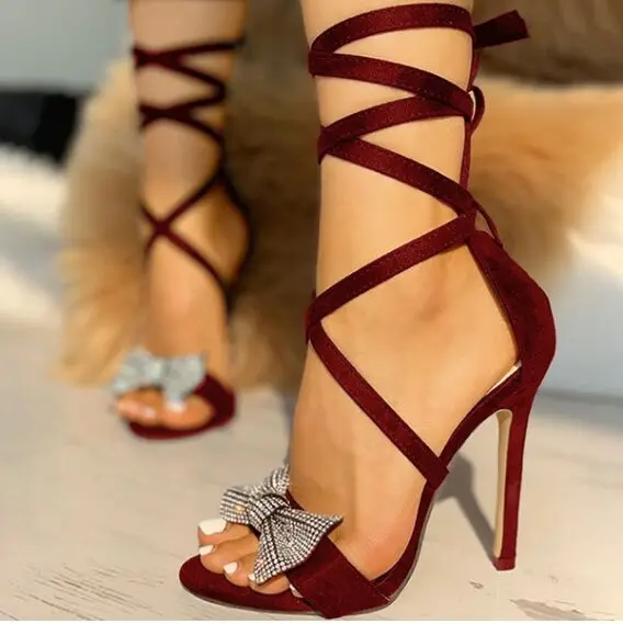 

Fashion Rhinestone Bow Decorate High Heels Cross Strap Sandals For Party and Wedding Women Elegant Open Toes High Heels Sandals