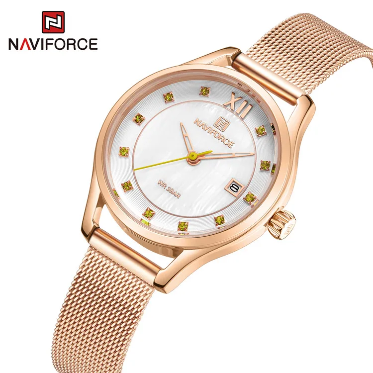 

NAVIFORCE 5010S RGGNRG Watches for Women Diamond Fashion Dress Ladies Wristwatch Girls Bracelet 2020 Rose Gold Alloy Round