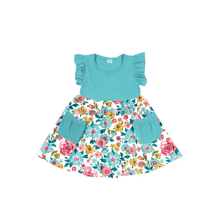 

Flutter Sleeve Children Boutique Clothing Cotton Kids Floral Pocket Dress