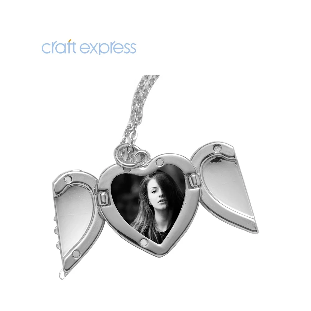 

BestSub Craft Express Sublimation Blanks Beautiful Silver Gold Heart Chain Pendant Angel Wings Cover Jewelry Necklace, Silver color